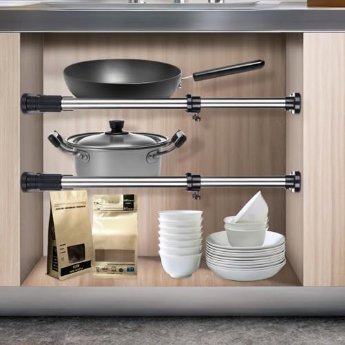 Paquete de 2 barras de tensión ajustables para organización de armario, estante extensible para cocina, baño, almacenamiento de ropa, separador de perchas en color negro (70 120 cm)