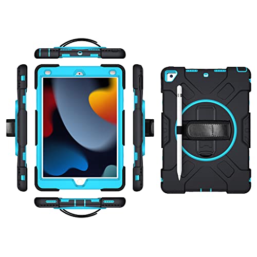 iPad 10.2 2019/2020/2021 Generation Case with Screen Protector Pencil Holder Kickstand 360 Rotating Hand Strap Hand Strap Kickstand Robust Protective Case (Mint)