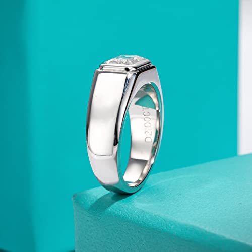 AnuClub Emerald Cut Moissanite Engagement Ring 2cttw D Color 925 Sterling Silver Eternity Wedding Promise Anniversary Band Ring for Men4