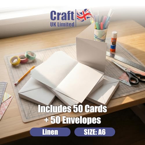 Image of Craft UK W112 A6 Linen Card and Envelope Pack of 50 - Ivory
