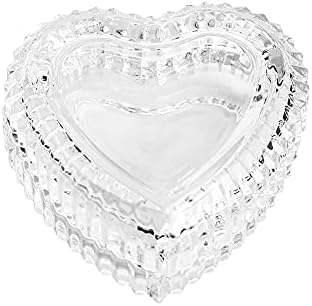 Gaolinci Crystal Glass Heart-Shaped Storage Box Embossed Jewelry Box Candy Box with Lid - Short(Clear)