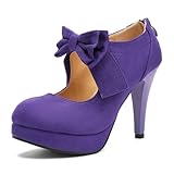 Women's Platform Mary Jane Pumps with Bow, High Heel, Closed Toe, Zip Closure Purple Label Size 44 - US 11.5