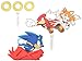 DecoSet Sonic The Hedgehog Cake Topper, 3-Piece Decoration Set With Tails & Knuckles Cake Pic, Rings Cake Pic And Rolling Sonic Action Figurine, For Birthday And Celebrations