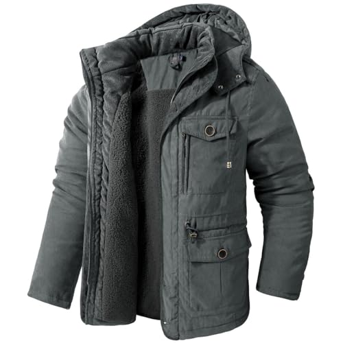 Manteau en polaire homme gris veste extérieure rembourrée chaude hiver 2XL