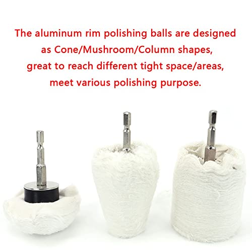 Scottchen Aluminum Polishing Wheel For Drill Chrome Rim Manifold Polishing Kit 3" X 1/4" Hex Shank Cone/Mushroom/Column - 3Pcs #TOP2