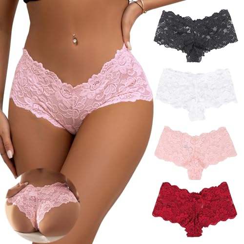 ohyeah Womens Lace Boyshort Cheeky Panties Plus Size Underwear Briefs Panty Soft Stretch Hipster