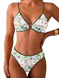 Fanuerg Women's Triangle Bikini Sets O Ring Linked Two Piece Swimsuits Color Block Cheeky Bathing Suit Pine Fruit Printed L
