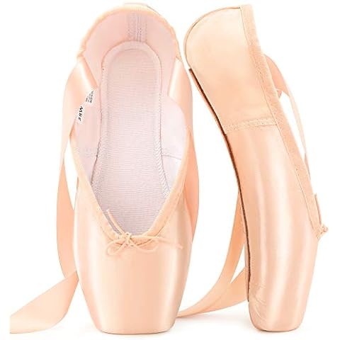 tanzdunsje Zapatillas de Ballet de Punta Rosadas con Cinta Cosida y Almohadillas de Silicona Cover