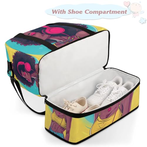 Large Weekender Overnight Bags Colorful Woman Headphones Travel Duffel Bag for Women Men Gym Bags With Shoe Compartment Foldie Travel Tote Bag Carry On Personal Item Bag for Travel Gym Sports4