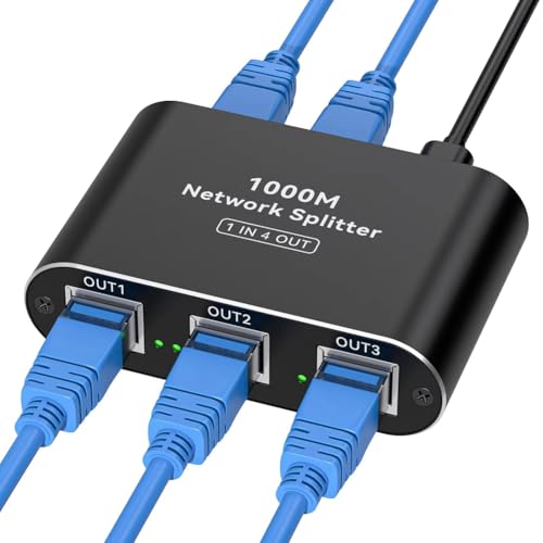 Uxsjakjsd Divisor LAN RJ45 de 1 A 4 Puertos, Conmutador de Red de Aluminio de 1000 Mbps, Conmutador Ethernet Gigabit con Cable de Alimentación USB-C.