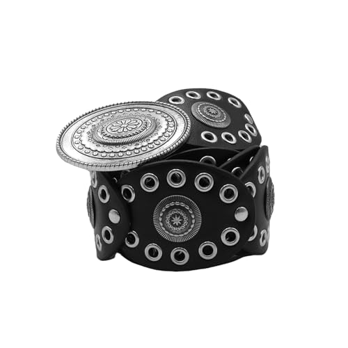 Wide Disc Belt for Women Hollow Leather Round Waist Belt Boho Disk Concho Cowgirl Waist Belt for Jeans Dresses3