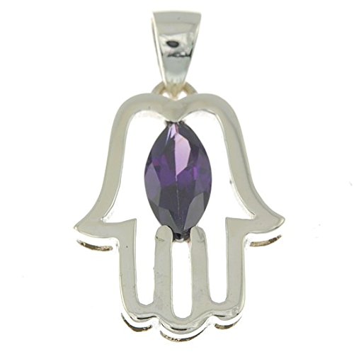 Hamsa pendentif argent 925 de prestige et cristal violet d'exception