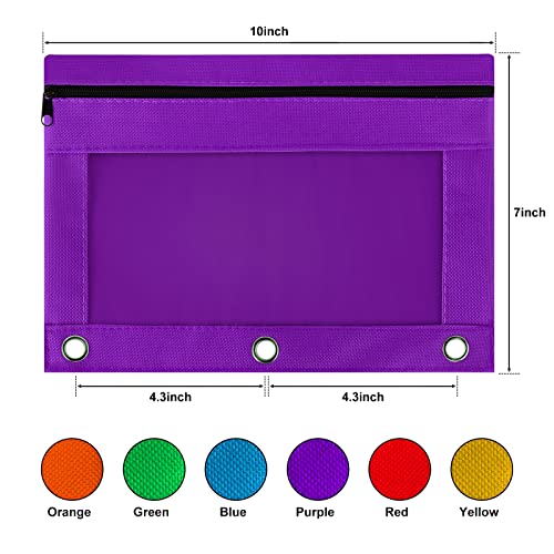 V-Opitos 72 Packs Pencil Pouch For 3 Ring Binder, Bulk 3-Holes Zipper Pencil Pouches In Assorted Colors, Sturdy And Durable Cloth Pencil Case With Clear Window For Office School College Supplies #TOP5