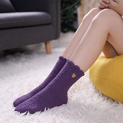 Image of CHOWISH Womens Fuzzy Slipper Socks Super Soft Microfiber Fluffy Cozy Winter Warm Fuzzy Crew Socks