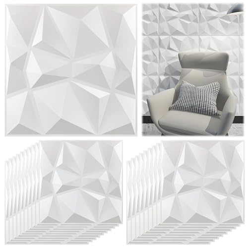 20 Panneau Mural Decoratif 3D, Blanc mat 30 x 30 cm, Panneaux Muraux 3D, 3D de Conception de Diamant pour le Bureau à la Maison ou le Décor Intérieur de Studio