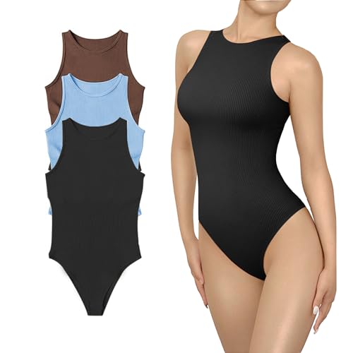 La mejor comparación de Bodies para Mujer - los más vendidos. 48 Pzakpwn - Body sin mangas para mujer, cuello redondo, sin mangas, sexy, sin espalda, acanalado, para niñas, Negro-1, M