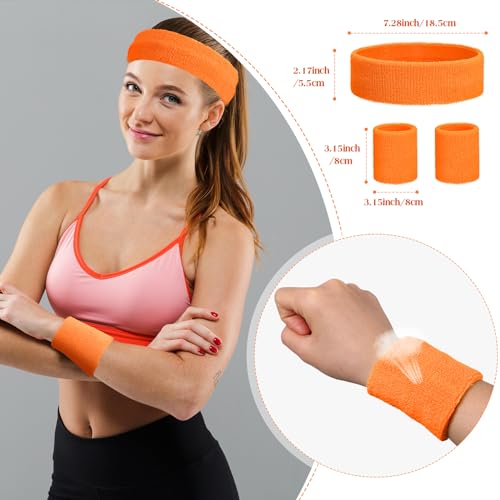 Image of Neon Sweatbands and Wristbands Bulk, Cotton Sports Headbands for Team Spirit, School Field Day, 80s 90s Party, Soccer Fan Accessories, Gym, Cheer and Group Events