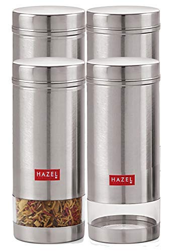 HAZELHAZEL Stainless Steel Transparent See Through Container, Silver, Set of 4, 950 Ml