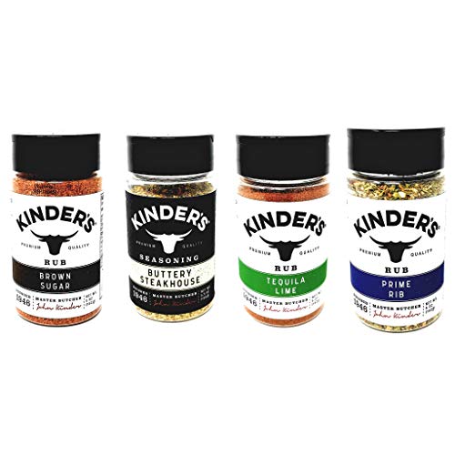 Kinders Premium Quality Rub Variety Pack of 4 Bottles - Buttery Steakhouse (5.5 oz), Brown Sugar (5 oz), Tequila Lime (5 oz), and Prime Rib (5 oz) - 20.5 oz Total of Kinders Rub