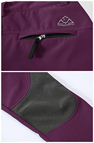 donhobo Damen Gefüttert Winterhose Softshellhose Wanderhose Warm Funktionshose Wasserabweisende Atmungsaktive Strapazierfähige Outdoorhose (Lila, M)