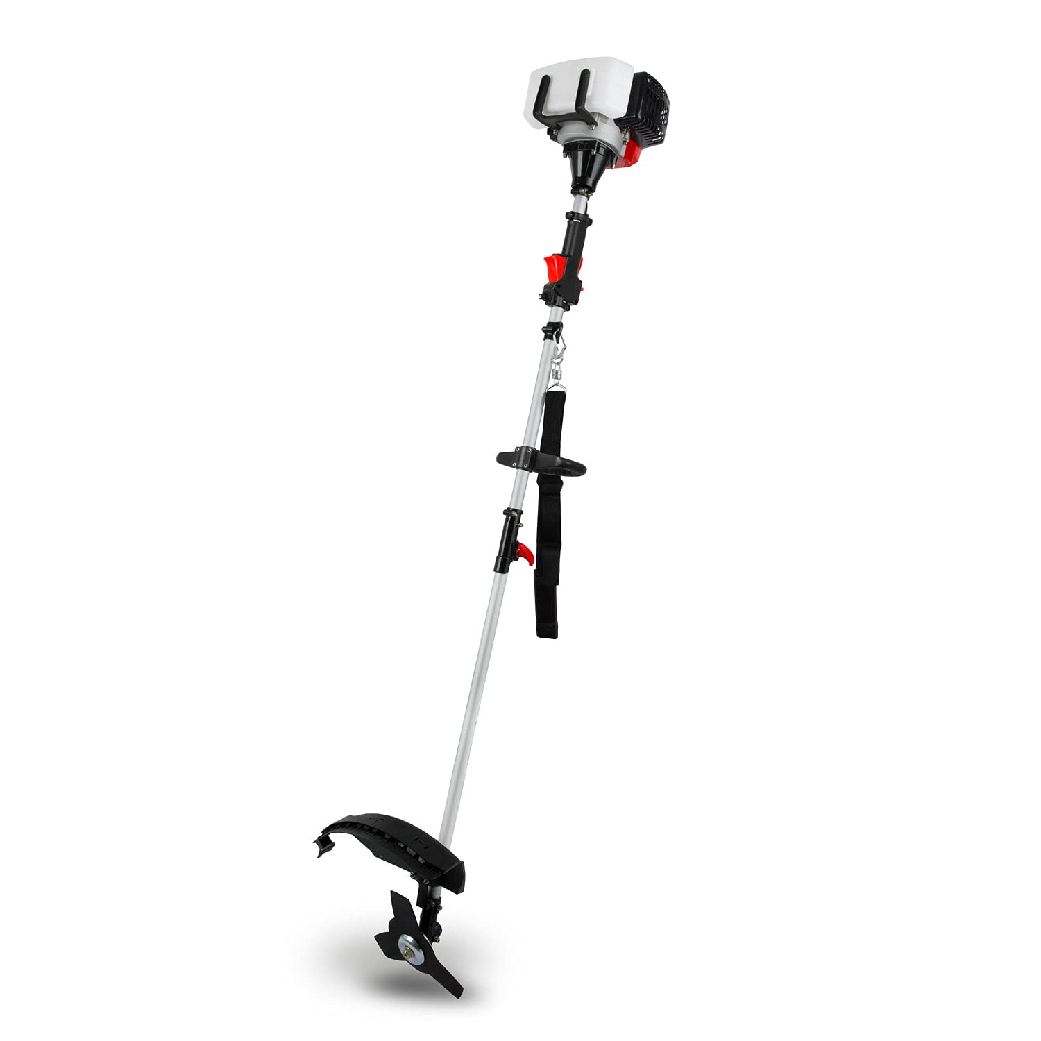 EBERTH Motorsense Freischneider Rasentrimmer Multitool 4in1 Benzin, Tragegurt Inkl., 3PS, 52ccm Hubraum, 2-Takt Motor, Fadenkopf mit Tippautomatik, Dickichtmesser, Heckenschere, Astsäge, Seilzugstart