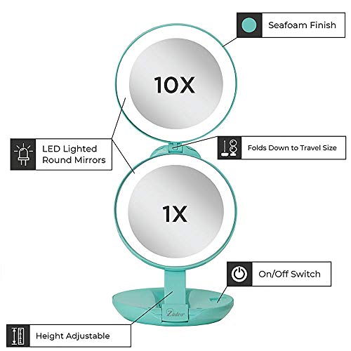 Zadro 4.5" Round Led Compact Mirror 10X/1X Travel Mirror With Lights And Magnification 3 Aaa Batteries Led Makeup Mirror #TOP2