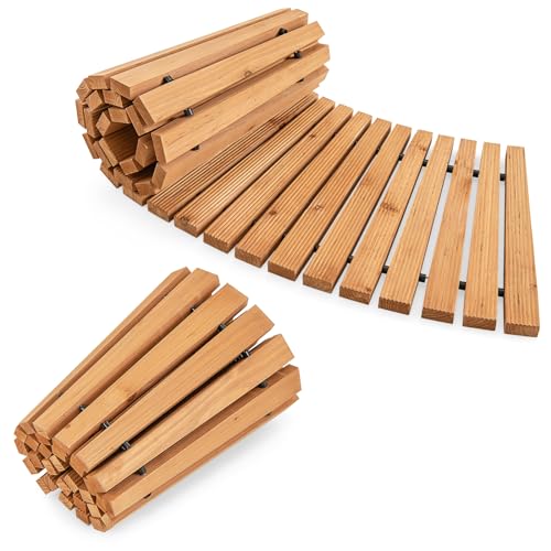 COSTWAY Ausrollbarer Gartenweg Holz, gebogener Holzweg Garten, Rollweg mit Metalldraht & Rutschfester Oberfläche, Gehweg Holzsteg Gartentritt, für Terrasse Hinterhof Rasen, Natur (216 x 53 cm)