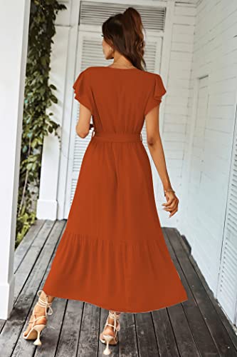 PRETTYGARDEN Women's Summer Floral Boho Maxi Dress Wrap Short Sleeve V Neck Ruffle A-Line Flowy Wedding Guest Long Dresses