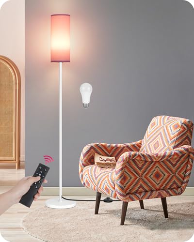 Image of Dimmable Floor Lamps for Living Room with Remote and Foot Switch, 64.4 inch Modern Standing Tall Lamp, Corner Lamp for Bedroom, Bulb Included, 3000K-6500K, FCC Listed, Pink and White WP06LD05W1
