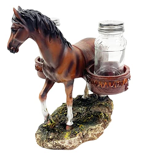 Urbalabs Western Armadillo, Wolf, Donkey, Pig and Horse Large Salt and Pepper Shaker Caddy Farmhouse Dinner Table Kitchen Ranch Decorations Rustic Cowboy Decor Hand Painted (Horse)