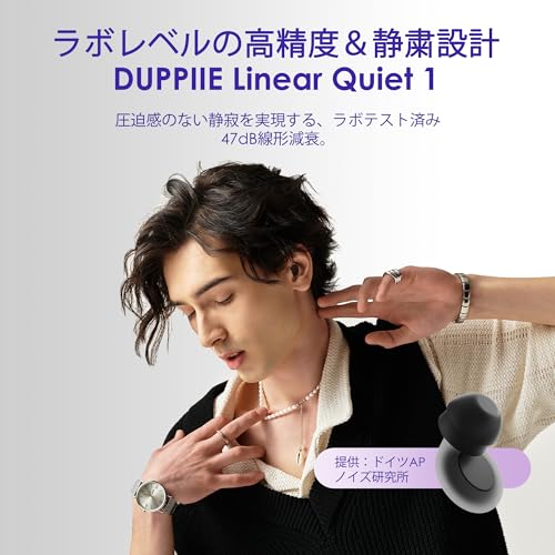 Duppiie 耳栓 睡眠用 ：47dB リニアノイズキャンセリング | 研究所検証済みShallowFit 設計＆TwinGuard 技術 | XS-Lサイズ8個付属（睡眠/旅行/仕事/ライブ用） | 超軽量1g・洗浄可能