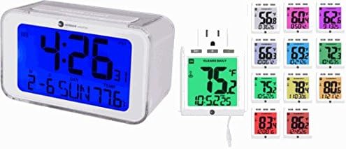 Ambient Weather RC-8320-WS-01 Self Setting Digital Alarm Clock with Radio Controlled Time and Color Changing Night Light