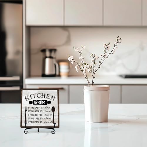 Image of DETIHO Funny Kitchen Decor, Kitchen Signs for Counter, Rustic Wood Sign for Home Dining Room Coffee Shelf Table Display - G07
