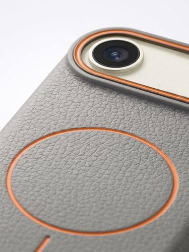 Image of amazon basics Luxury MagSafe Compatible Leather Texture Back Cover for iPhone 17 Air | Raised Camera Protection | Slim Fit Shockproof Case with Metallic Accents (Gray)