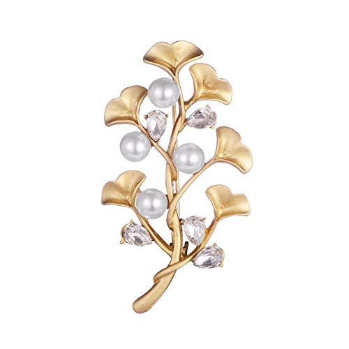 LWFYT Women's Brooches & Pins Shineland Fashion Imitation Pearl Crystal Vintage Bridal Gold Color Flower Leaf Brooches Pin for Women Scarf Buckle Accessories