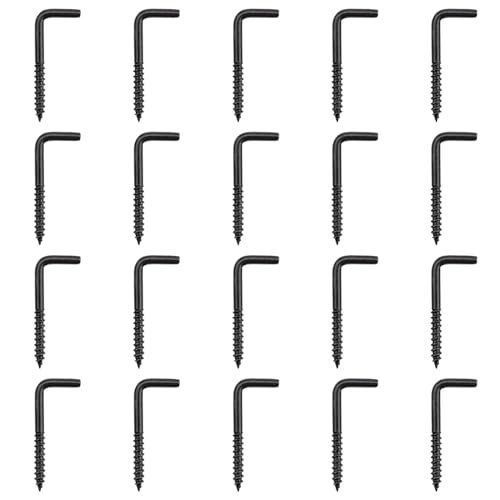 INCREWAY Tornillos de gancho en L, 24 ganchos en forma de L, tornillos autorroscantes de acero al carbono con hombros cuadrados, ganchos de acero al carbono, gancho de ángulo recto, color negro