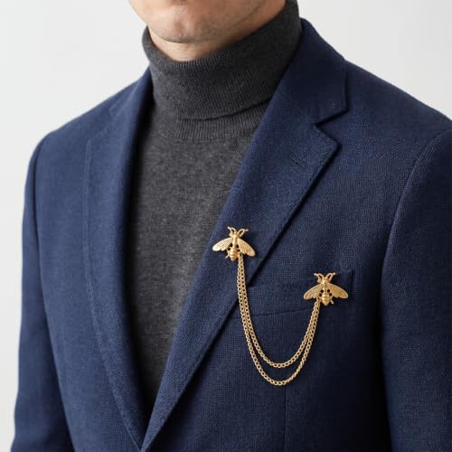 Image of Vintage Honey Bee Brooch for Women Men Cute Bee Lapel Pin with Hanging Chain Tassel Gold Animal Collar Chain Pin Elegant Dress Accessories for Jacket Hat Bag Suit Tie Holiday Party Jewelry