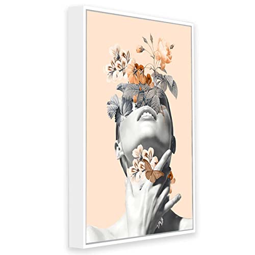Image of PAINTINGMANTRA Biscuit Beige Inner Beauty White Framed Canvas Art Print for Wall, Home and Living Room Decoration (Size - 23 x 17 Inchs)