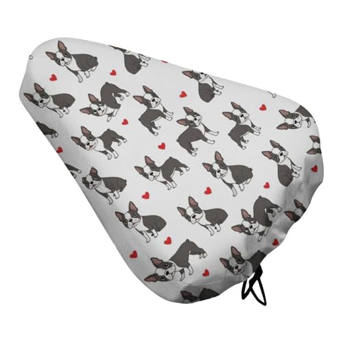 FOSKERV Fashion Bicyle Cushion Cover, Waterproof Non Slip Adjustable Bike Seat Cover for All Bicyles, Universal Bicycle Saddle Protector, Boston Terrier Bulldog
