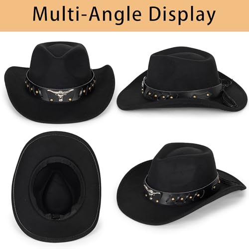 Image of Women-Classic-Western-Cowboy-Shapeable-Hat - Men-Roll-Up-Wide-Brim-Felt-Fedora-Hats-Cowgirl-Hat with Belt Buckle(M-L)