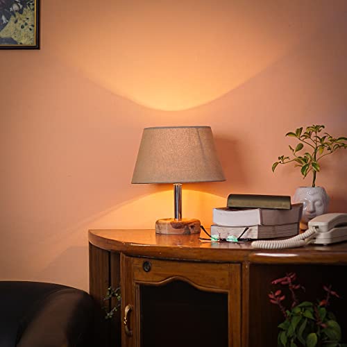 Image of PineCraft International Edra Table Lamp with Shade Night Lamp for Living Room, Study Room, Bedroom & Home Decor Gift Item 12 inch Height Wooden Study Lamp with Grey Shade, 1 Piece