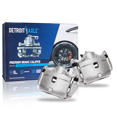 Image of Detroit Axle - Front & Rear Drilled Rotors Ceramic Brake Pads + Front Brake Calipers Replacement for 2003-2011 Honda Element - 10pc Set