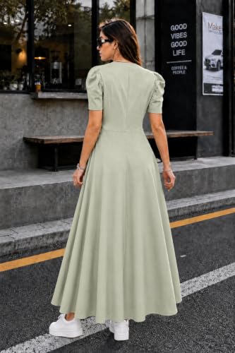 Image of Preneum Girl's & Women's Solid Color V-Neck A-Line Maxi Dress for Women | New Year Party Outfit | Waist Cinched Puff Sleeve Western | Elegant Casual Wear (Availble in Plus Size)