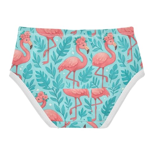 Joisal Cute Pink Flamingos Blue Leaves Panties for Girl Toddler Underwear Floral Cotton Fun Print Briefs Undies Kids 2t2