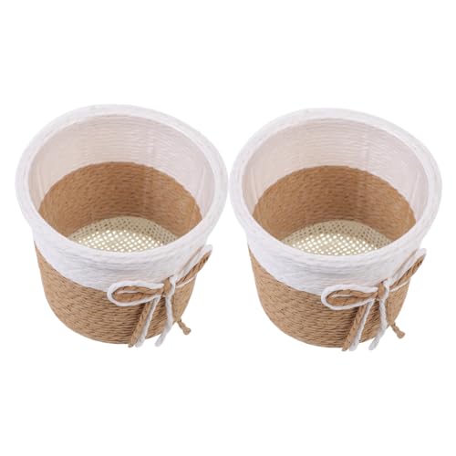 UKCOCO 2 pièces Lot de Cache-Pots Imitation Papier Tissé Style Naturel Conteneurs Plantes Étanches Décoration Balcon Intérieur Jardin