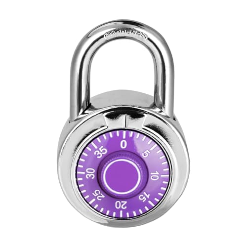 Image of Combination Lock, LQYN Standard Dial Combination Lock, Pack of 1; Purple Turnplate, 2 in. Wide, Fixed Three Digital Combination, for School, Gym & Locker, Toolbox, Gate