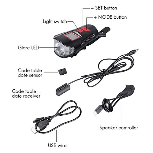Lista USB Rechargeable LED Bicycle Front Light, Bike Speedometer Odometer, Bicycle Horn Loud, 3 in 1 Bike Headlight with LCD Display Mountain Bike Cycling Accessories 6 41An88NEDBL