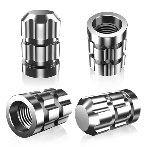 QUARKACE Tire Valve Stem caps, Universal Tire Valve Caps for Car, Motorcycle and Bike, Non-Fading Bright Color, Corrosion Resistant Coating, Air Leakproof Metal Tire Caps 4 Pack - Silver