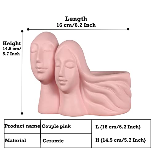 Image of Lasaki Couple Pink Ceramic Pots for Indoor Plants, Planters, Flower, Pots, gamla, Outdoor, Balcony, Home, Garden, Office Decor, Succulent Pot(L - 16 X W - 10 X H - 14.5 cm)(Plants not Included)