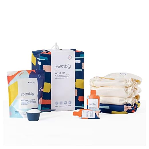 Esembly Cloth Diaper Try-It Kit, Starter Set of Organic, Reusable Diapers with Detergent, Diaper Cream and Diaper Bag - Eco-Friendly Diapering System, Brushstroke, Size 1
